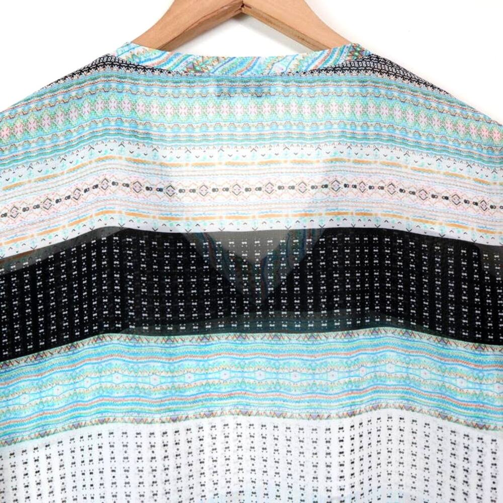 Cabi Size XXS Oversize Sheer Blouse 328 Short Sleeve Stripe Aqua Blue - Picture 8 of 10